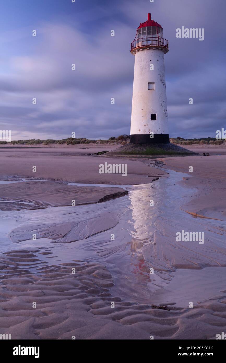 Point of Ayr lighthouse at Talacre on the North Wales coast Stock Photo