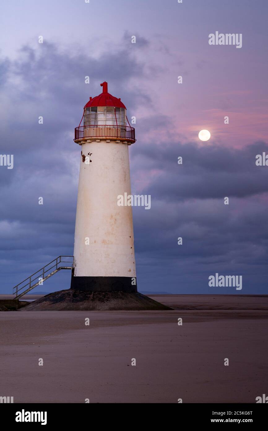 Point of Ayr lighthouse at Talacre on the North Wales coast Stock Photo