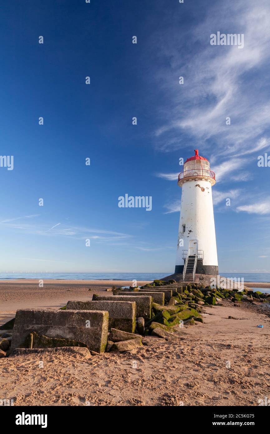 Point of Ayr lighthouse at Talacre on the North Wales coast Stock Photo