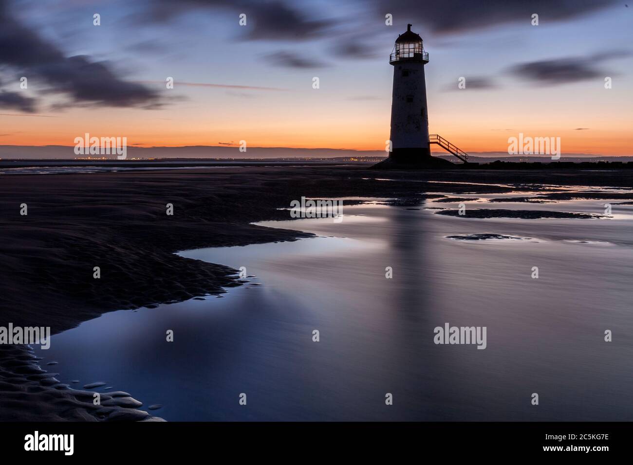 Point of Ayr lighthouse at Talacre on the North Wales coast Stock Photo