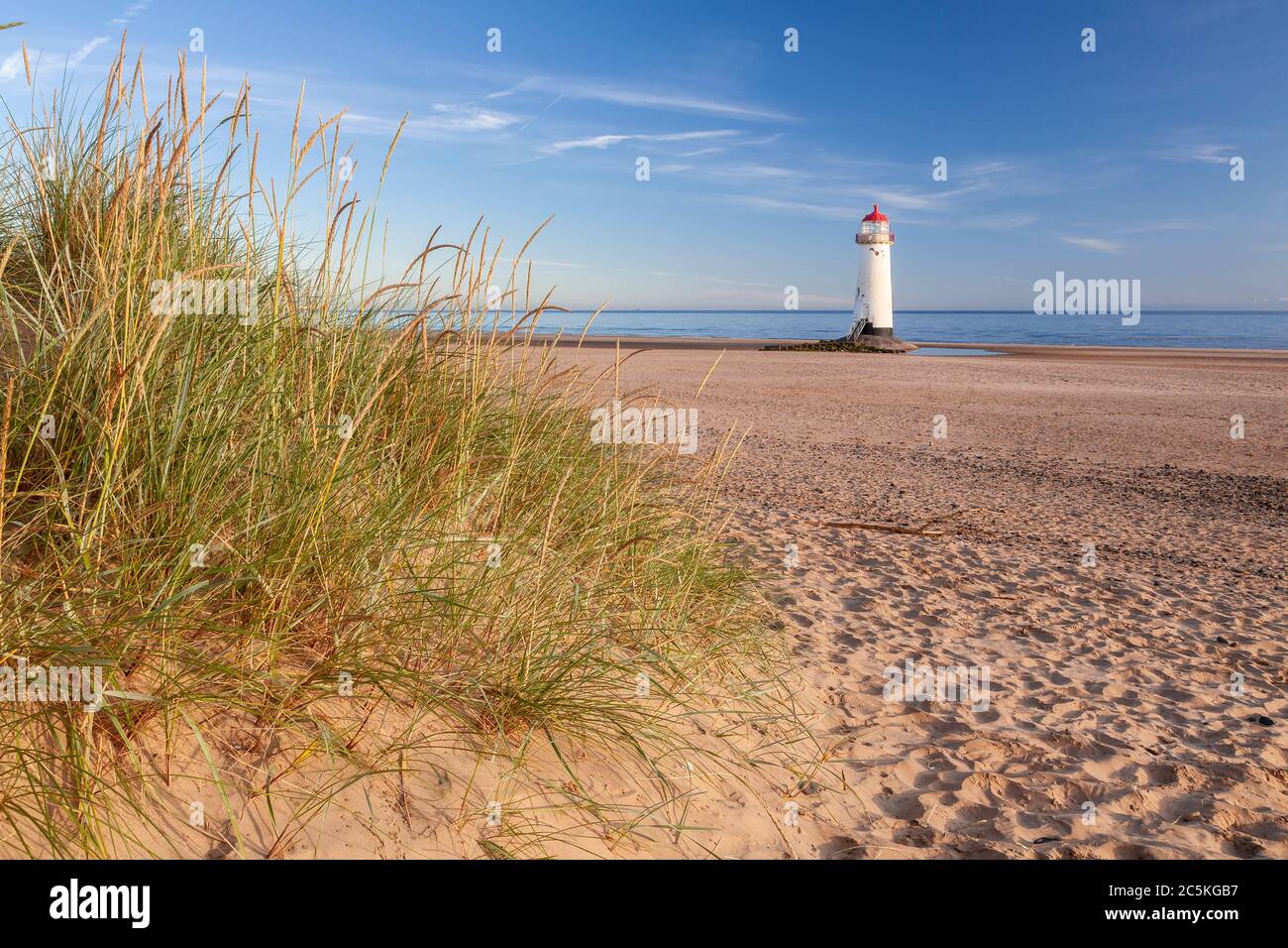 Point of Ayr lighthouse at Talacre on the North Wales coast Stock Photo