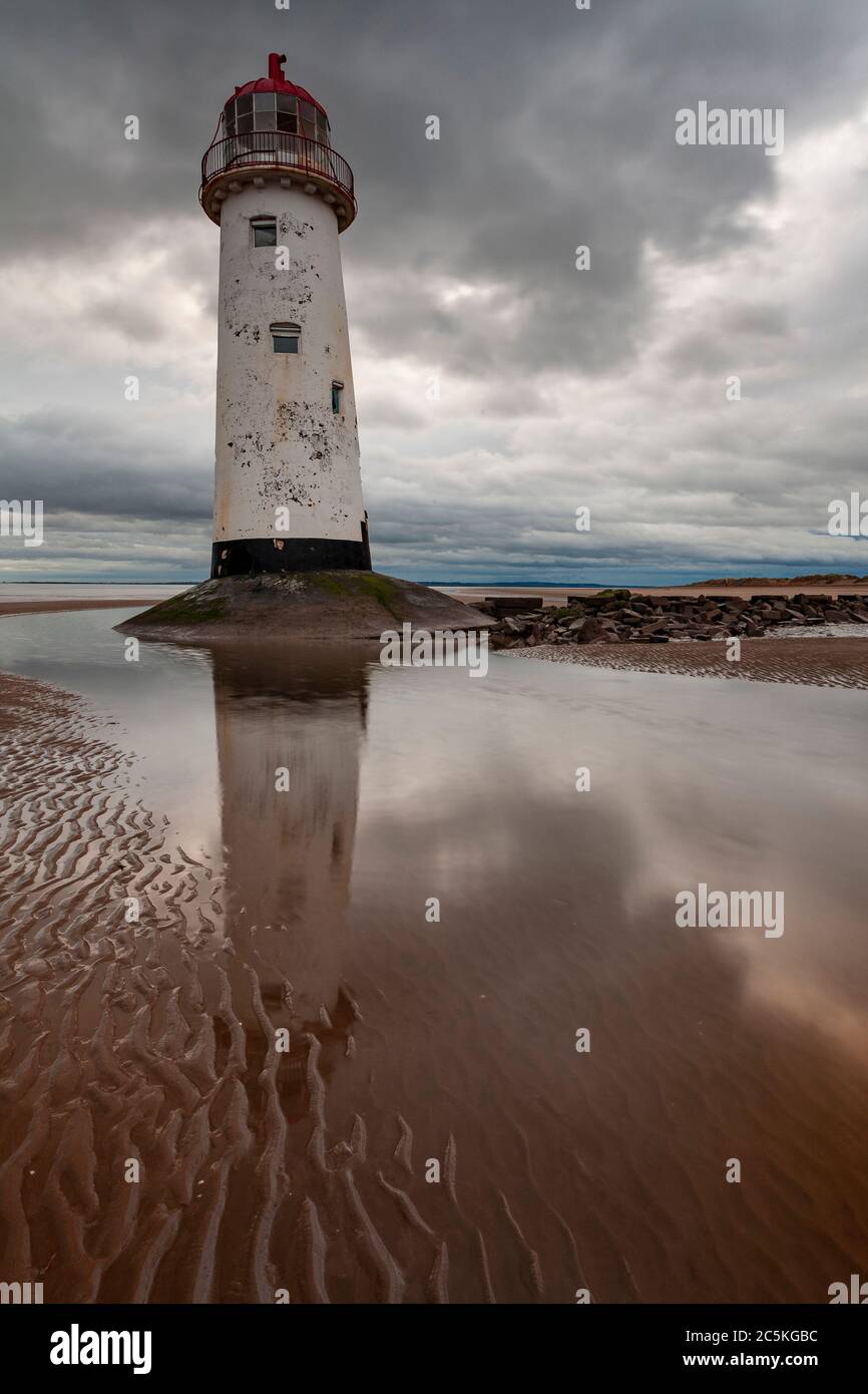Point of Ayr lighthouse at Talacre on the North Wales coast Stock Photo