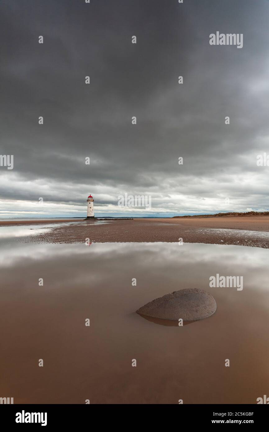 Point of Ayr lighthouse at Talacre on the North Wales coast Stock Photo