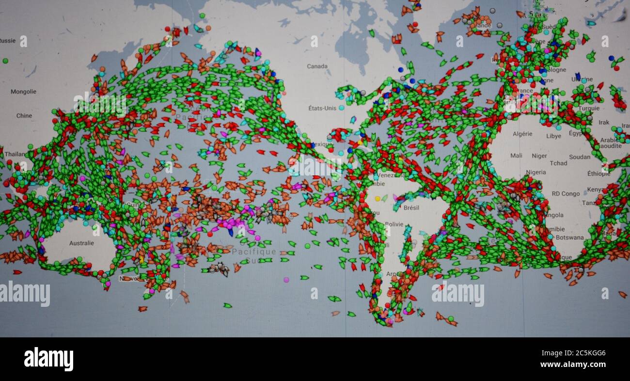 map of maritime traffic on internet site by Pilotes Maritimes Stock Photo