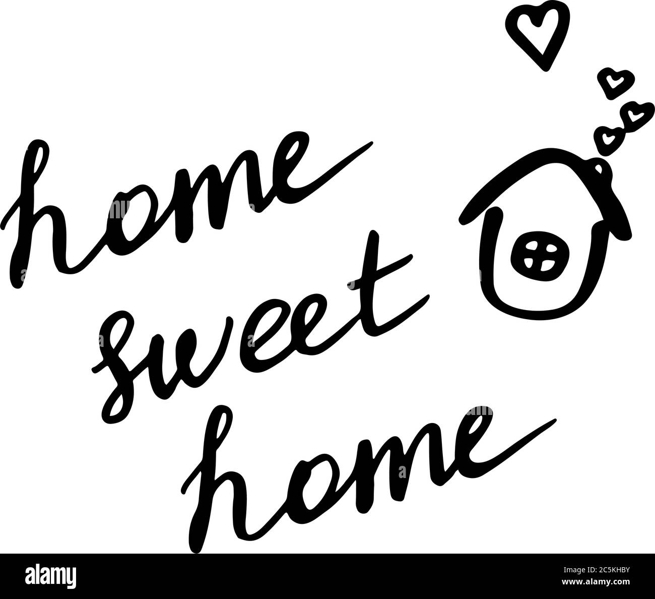 Home sweet home hand writting concept. Black on white Stock Vector