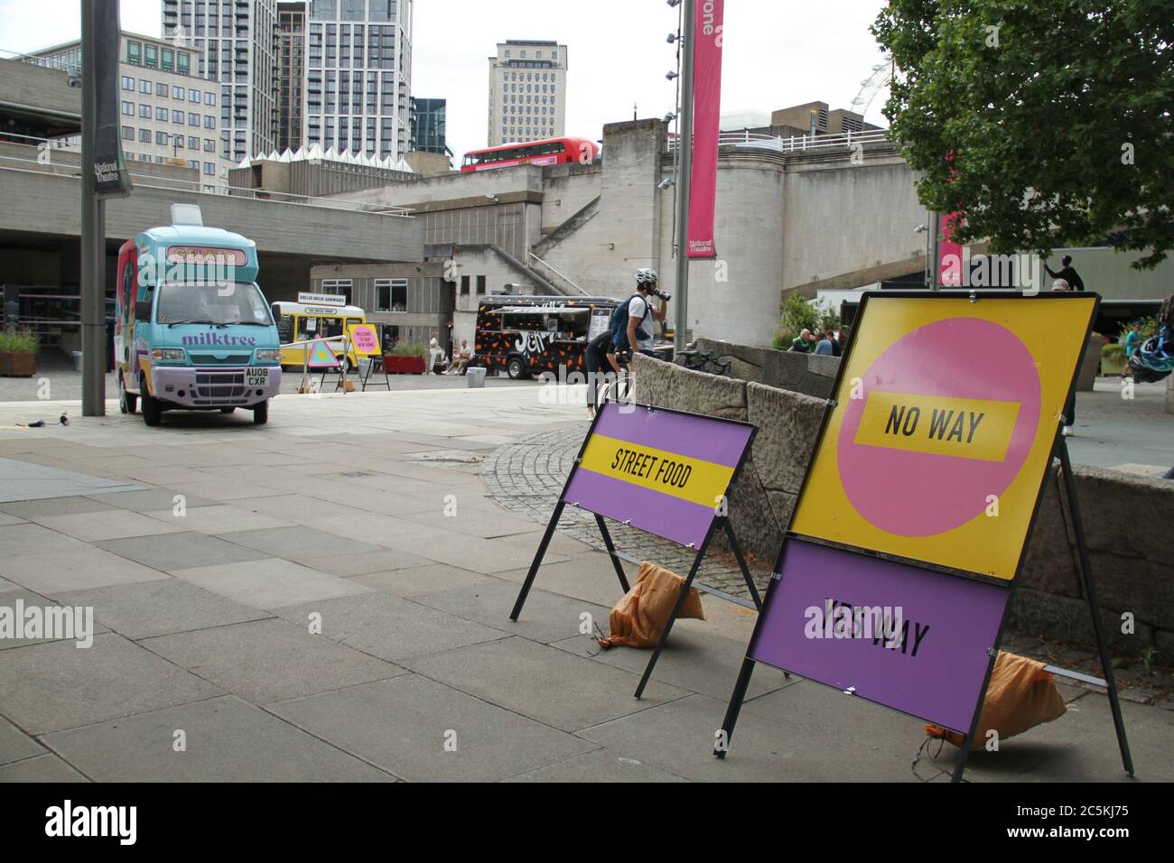 Mobile street food vendours in opration by the Queen Elizabeth Hall on the south Bank of the river Thames.. Daily life in London on a friday ahead of the opening of pubs on the 4th of July as per new Government advice. Stock Photo