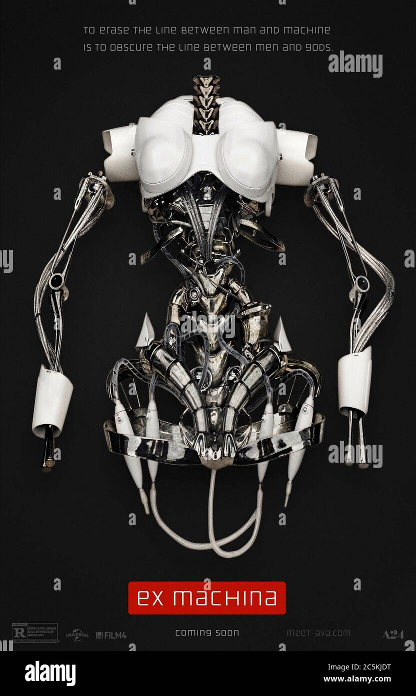 Ex Machina (2014) directed by Alex Garland and starring Alicia Vikander, Domhnall Gleeson and Oscar Isaac. The winner of a competition gets to spend a memorable week conducting the Turing test on a beautiful android. Stock Photo