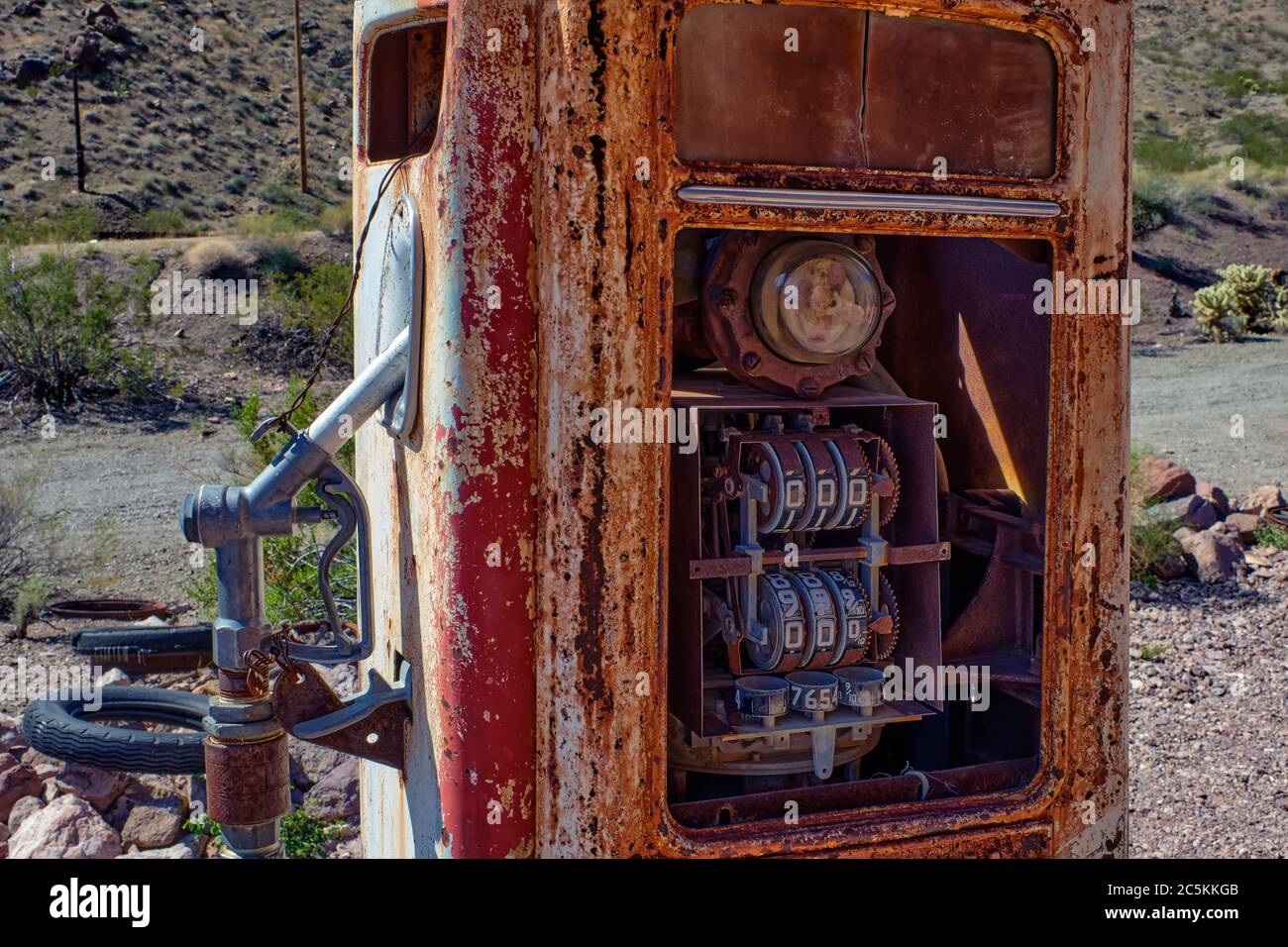 Old, rusty gas station at the Ghost Town of Nevada Stock Photo