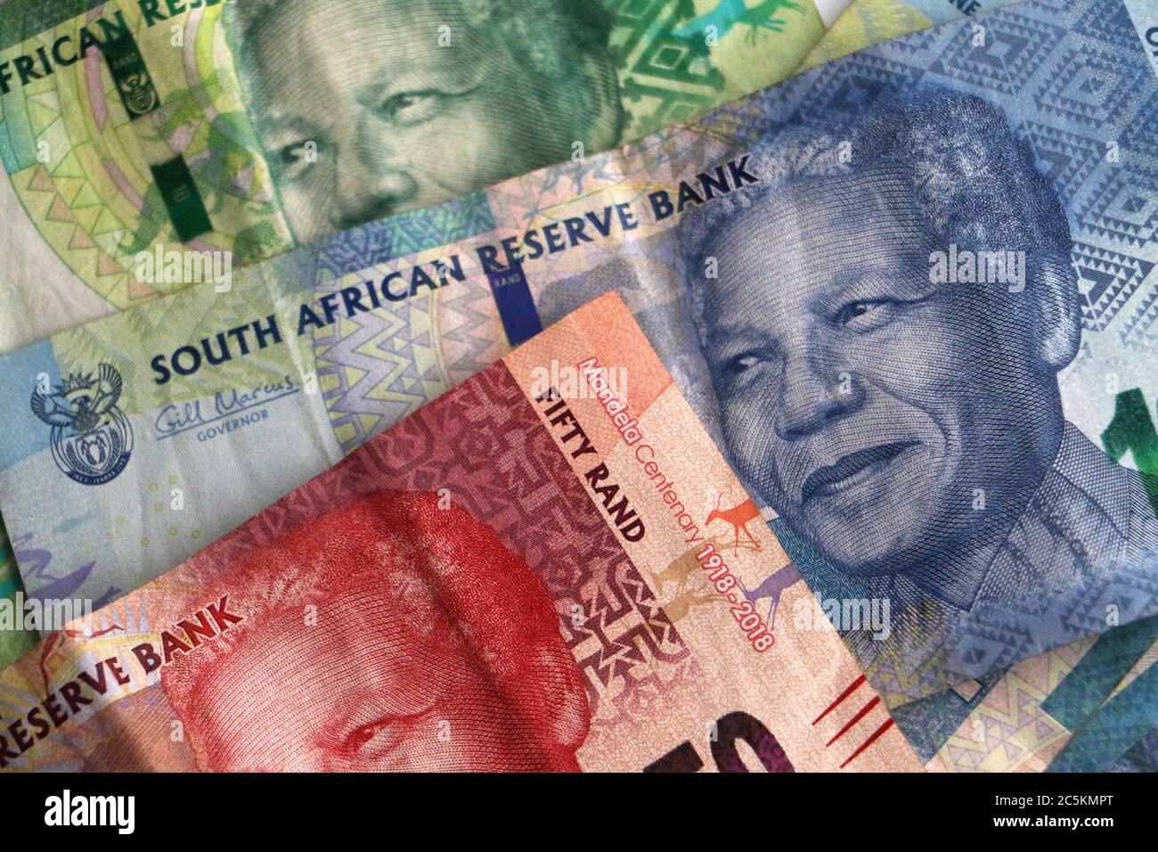 Close up of South african money notes isolated on a white background Stock Photo