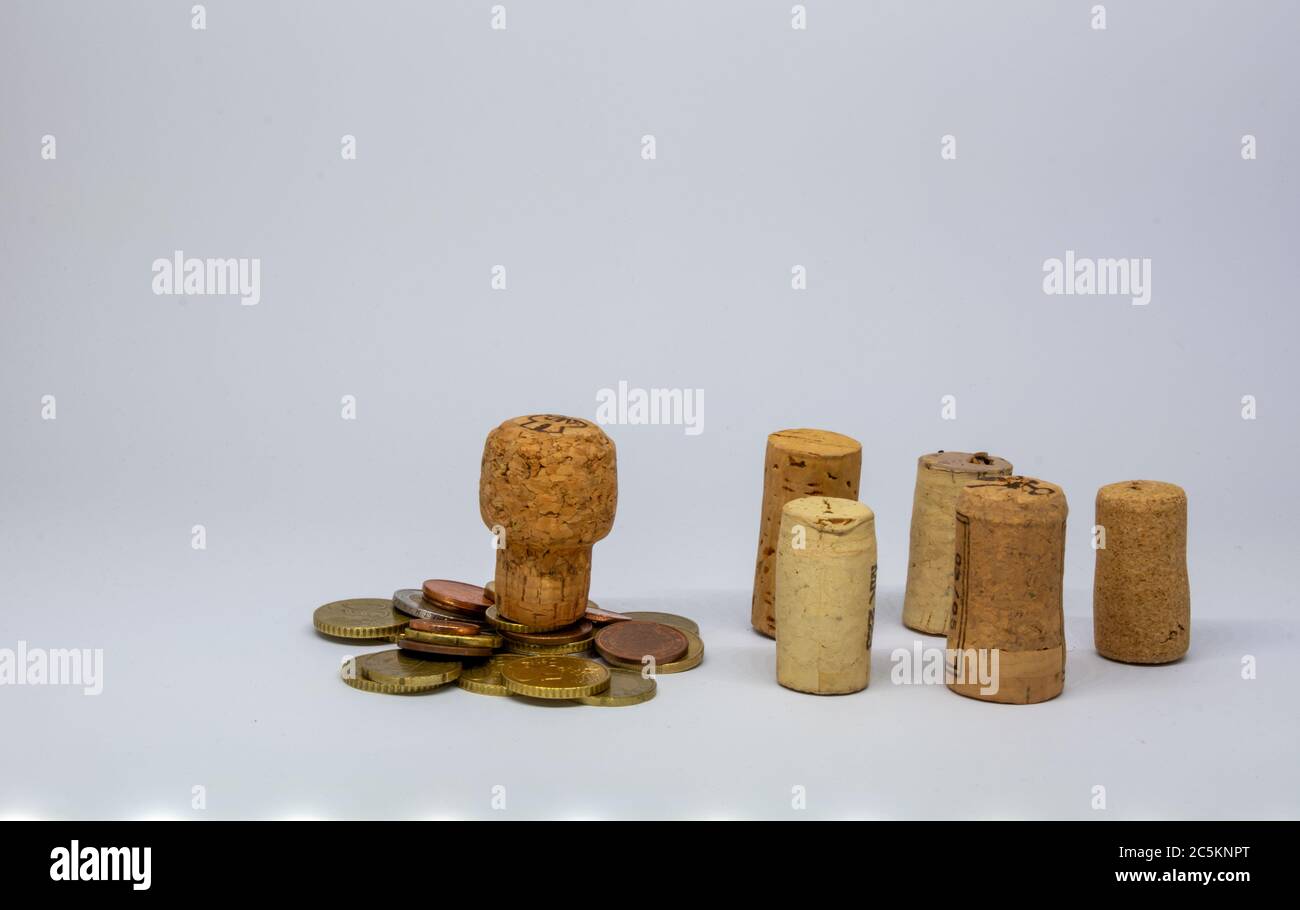 coins, concept of wealth and poverty. Rising or falling wages, social inequality. Stock Photo