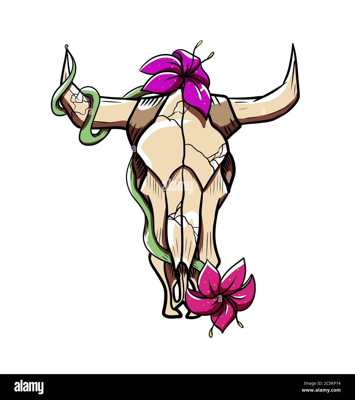 vector bull skull with lily flowers Stock Vector