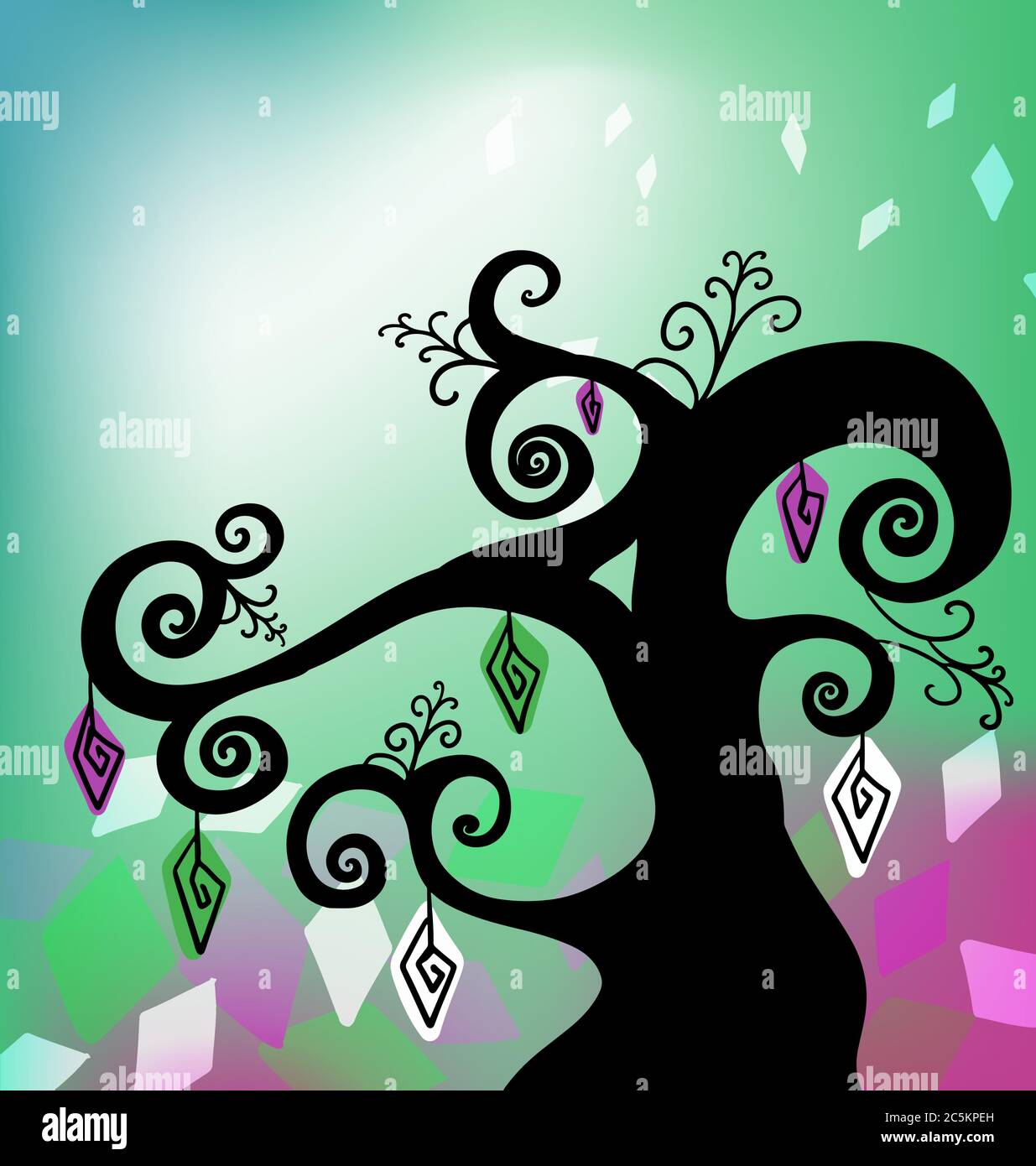 vector silhouette of a tree on abstract background Stock Vector