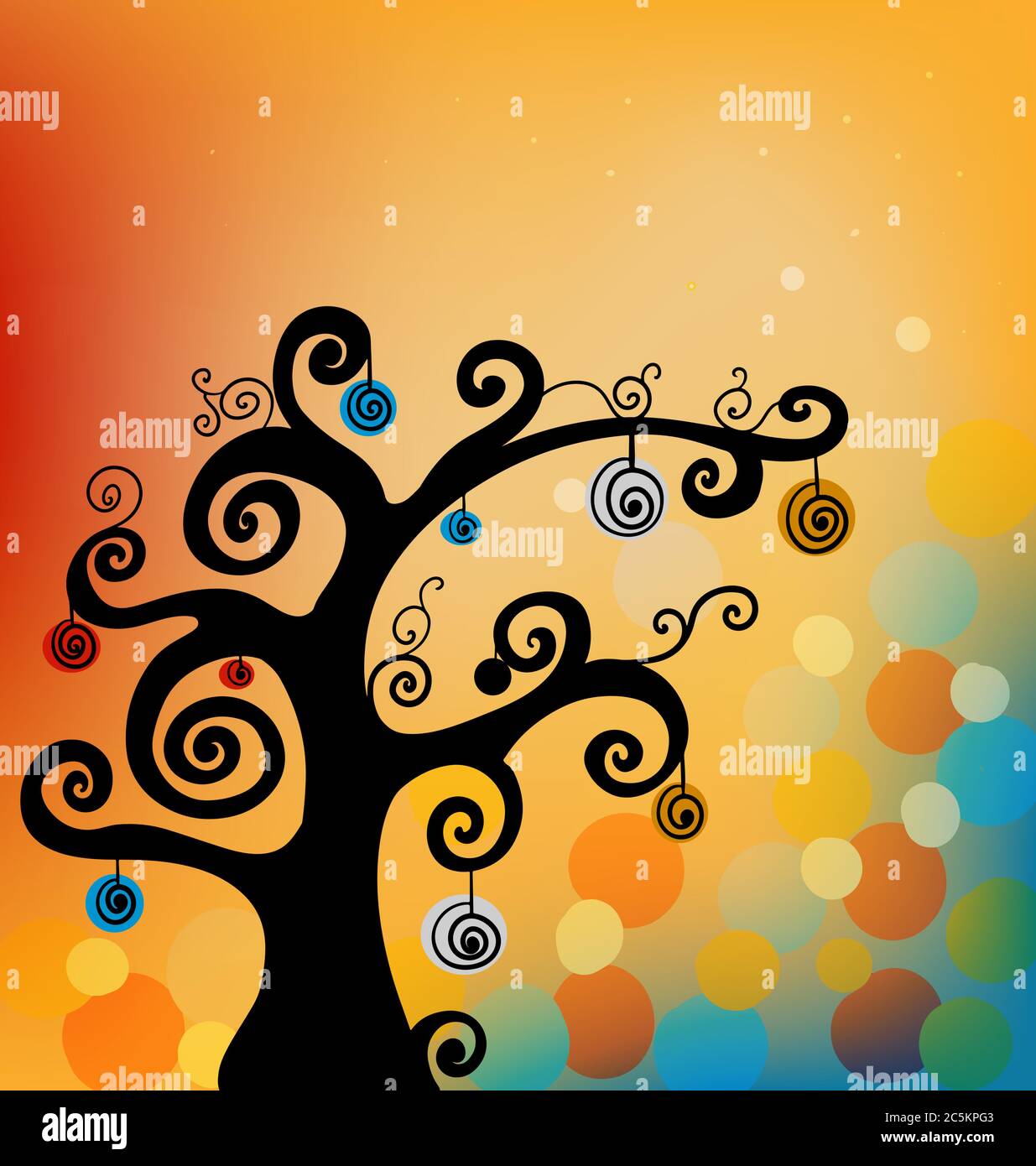vector silhouette of a tree on abstract background Stock Vector