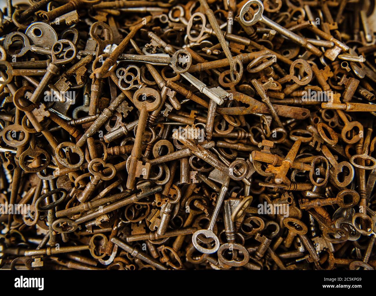 Antique keys for sale at a flea market, brimfield, massachusetts Stock Photo