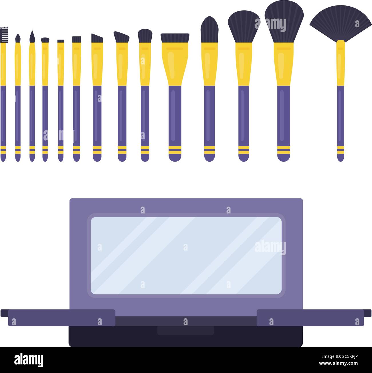 Makeup brush set and shadow case with mirror vector icon flat isolated illustration Stock Vector