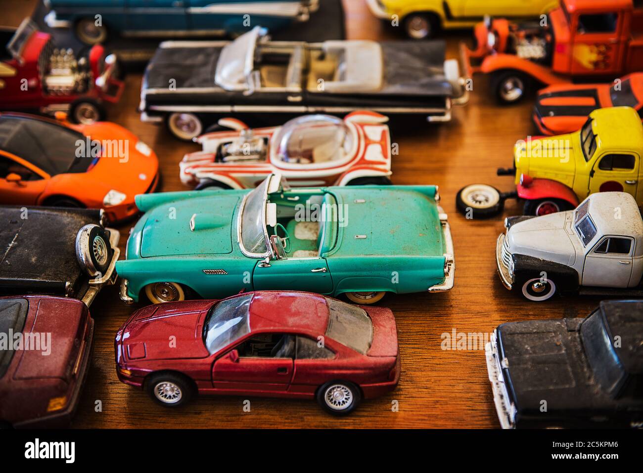 Antique toy cars for sale at the flea market, brimfield, massachusetts Stock Photo