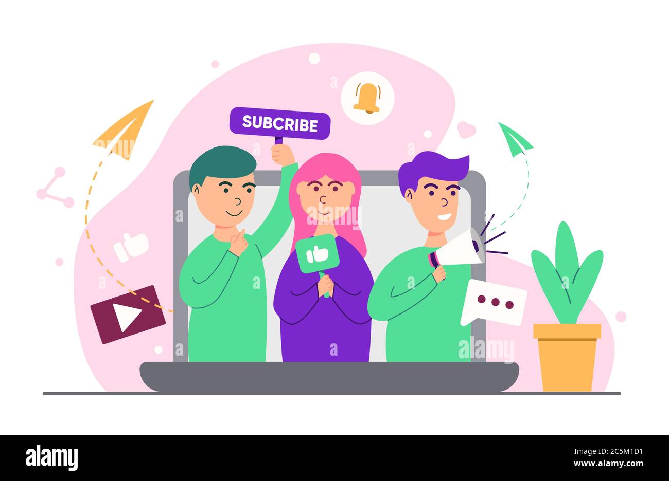 Happy Referring vector illustration referral marketing program with refer a friend ...