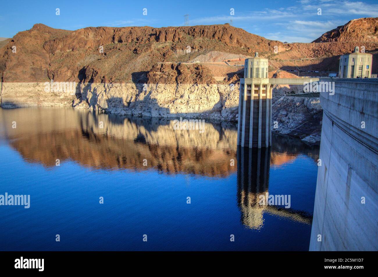 Low water levels on the Lake Mead reservoir near Hoover Dam in Nevada, USA. Stock Photo
