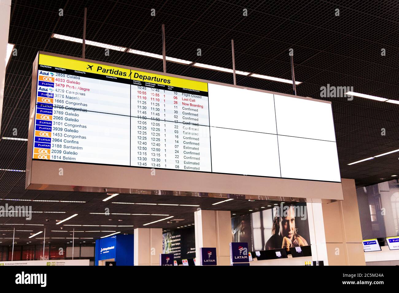 Flights monitor with blank advertising space. Stock Photo