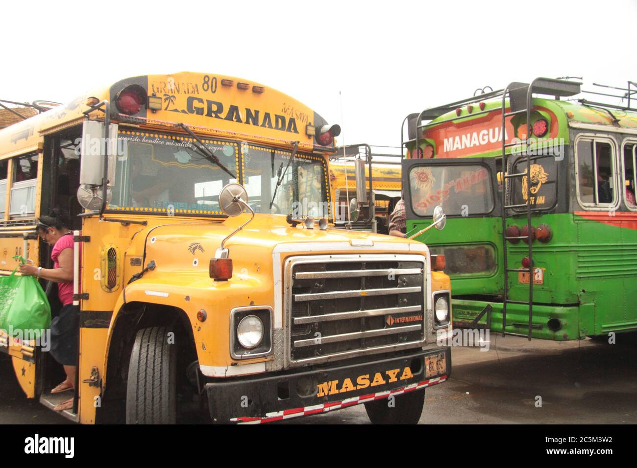 Buses at Masaya market, Nicaragua Stock Photo