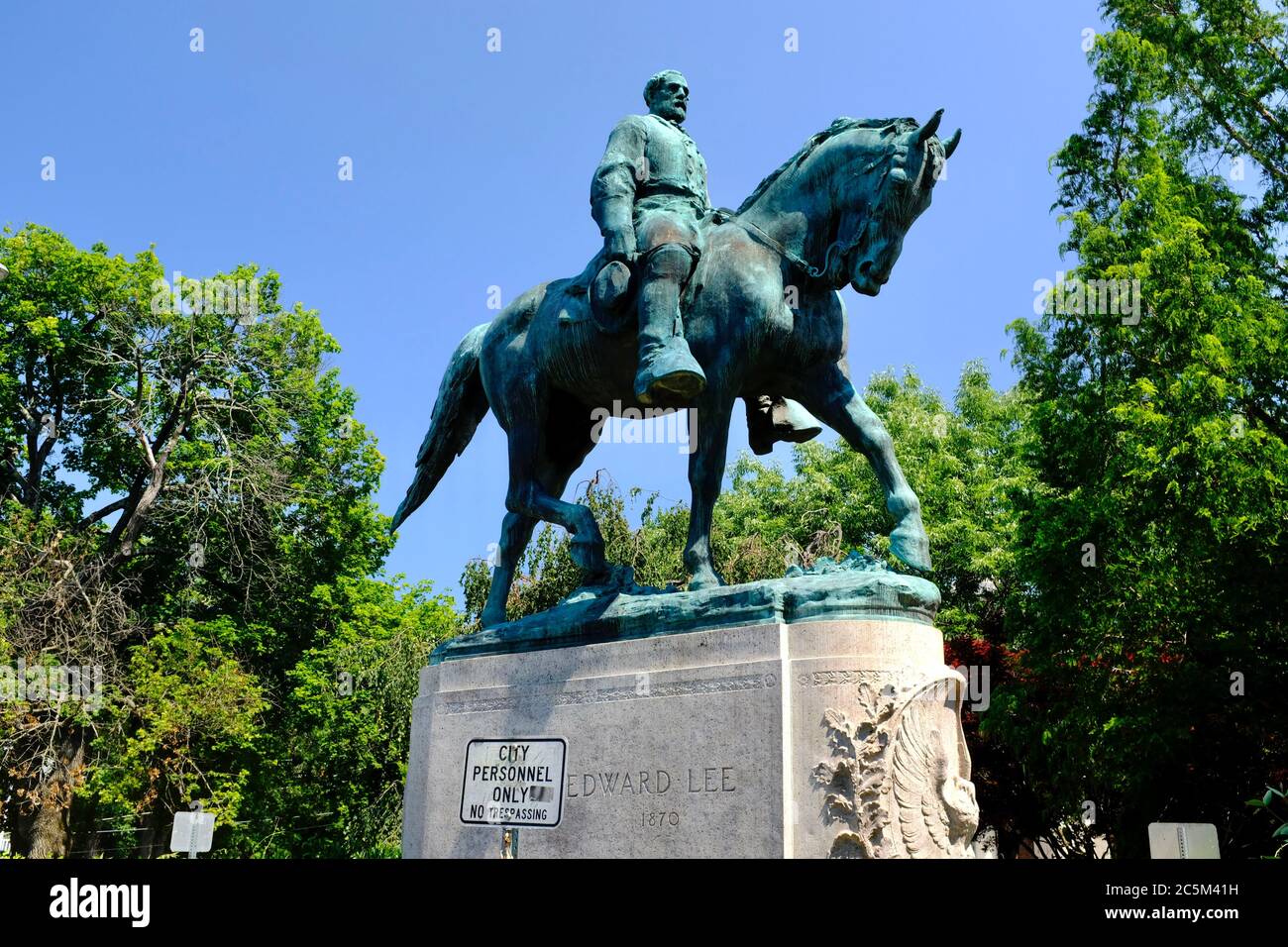 Robert E Lee Statue in Market Square Park in Charlottesville, Virginia