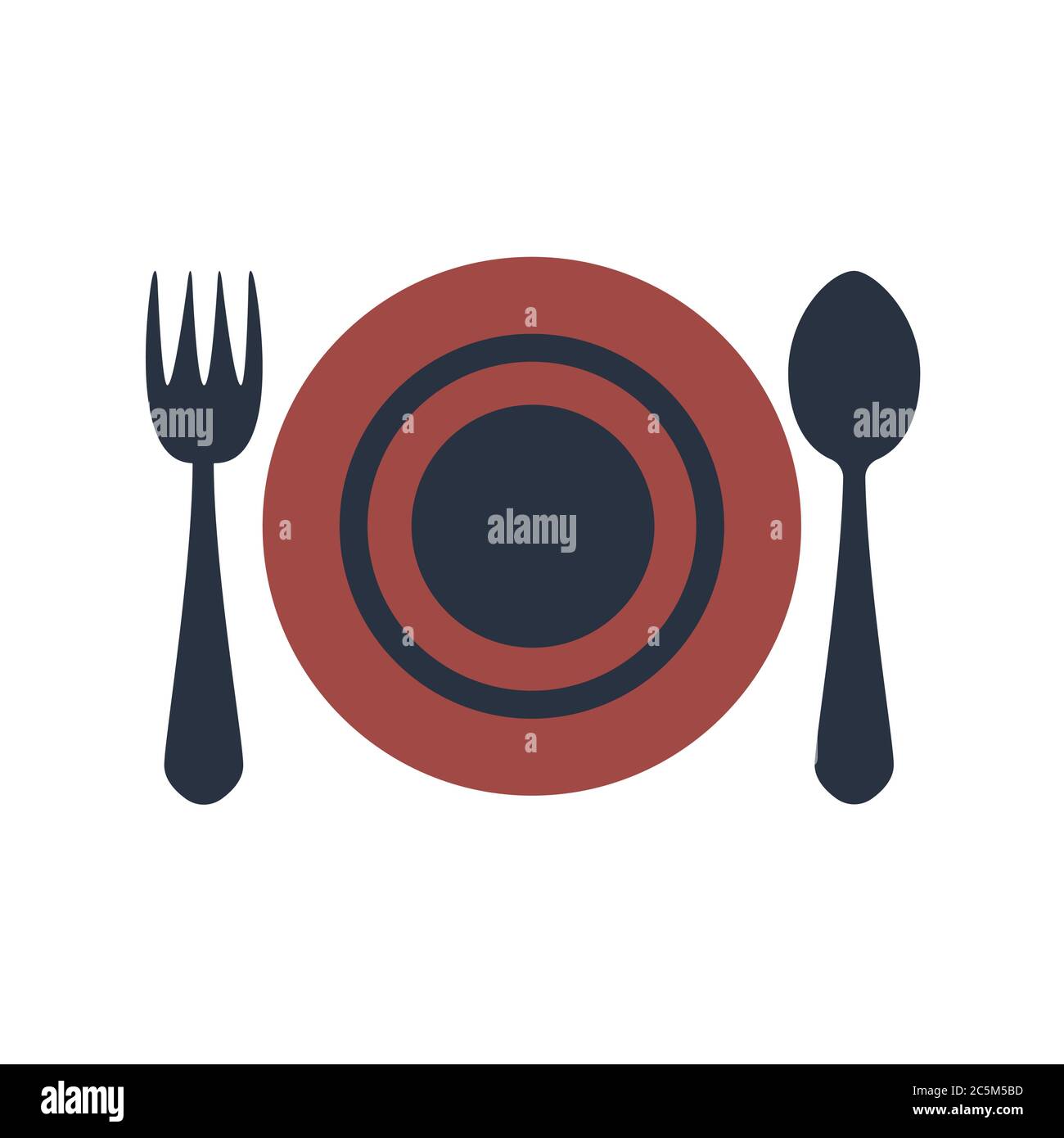 Plate, fork and knife on white background. Vector illustration in trendy flat style. EPS 10. Stock Vector