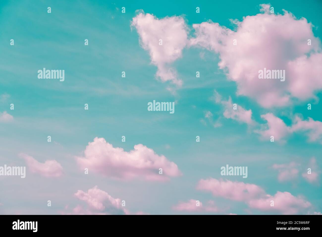 Copy space summer blue sky and white pink pastel hilight cloud abstract minimal background. Stock Photo