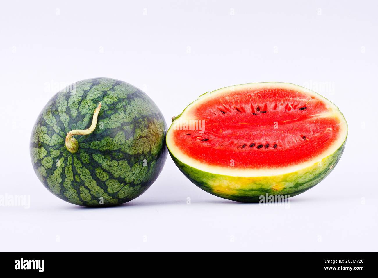 Watermelon rind on the outside is green and beautiful striped. Stock Photo