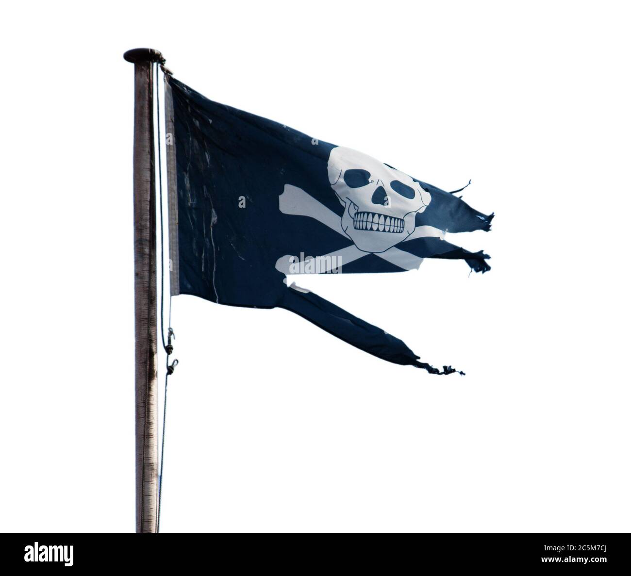 Jolly Roger pirate flag isolated on white Stock Photo