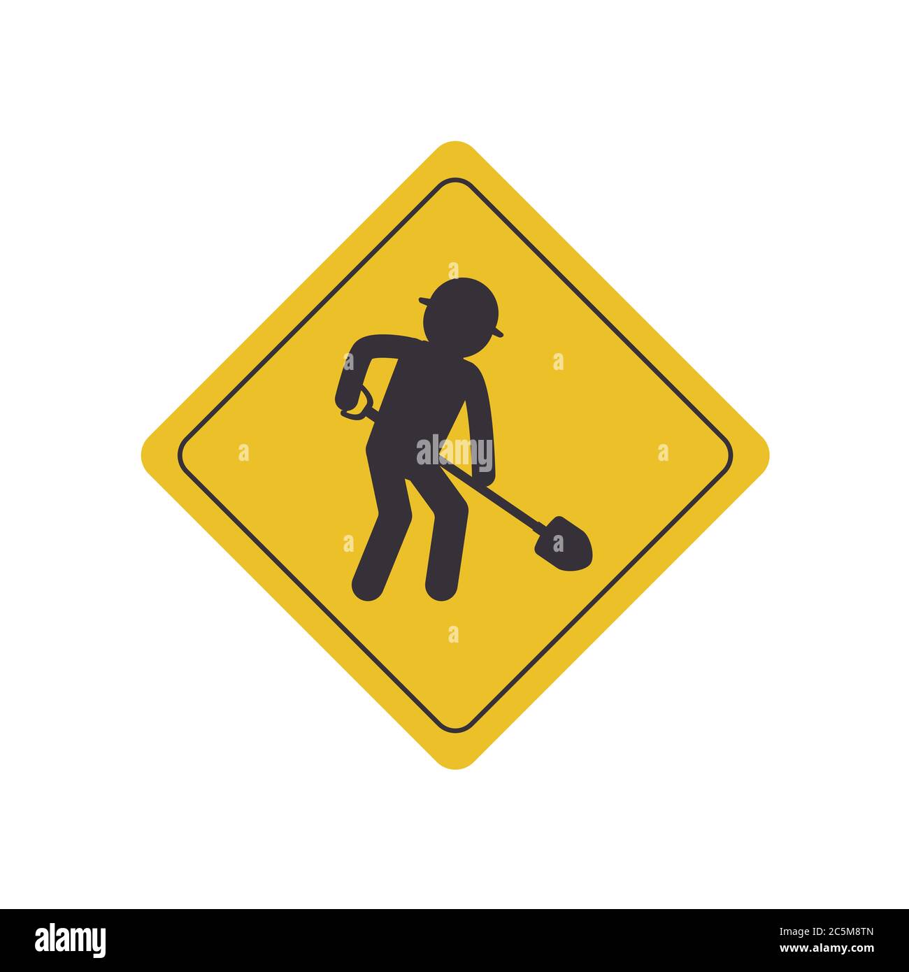 Road works sign, under construction on white background. Vector illustration in trendy flat style. EPS 10. Stock Vector