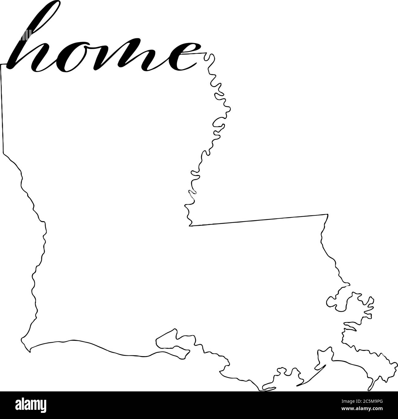 Louisiana state map outline with home written in the outline Stock Vector