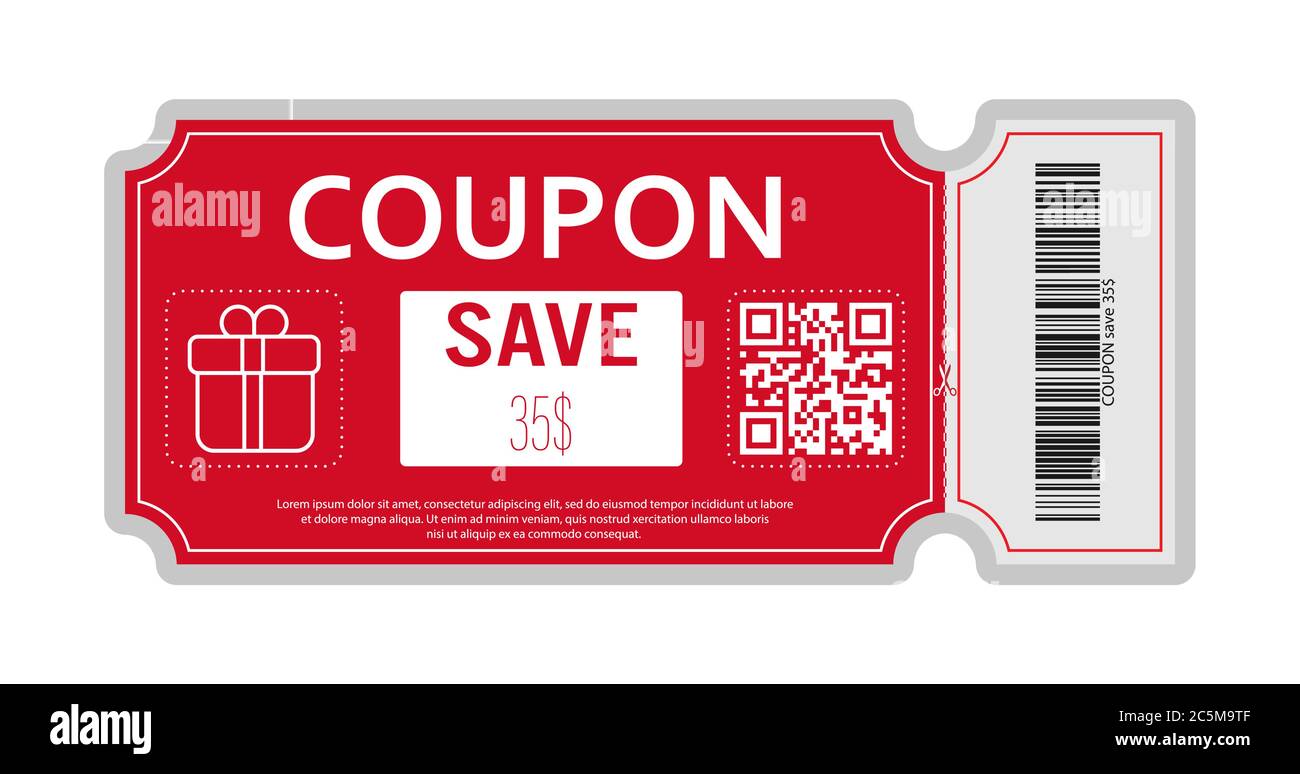 Coupon with real barcode and QR code for 35 percent off sale for stores