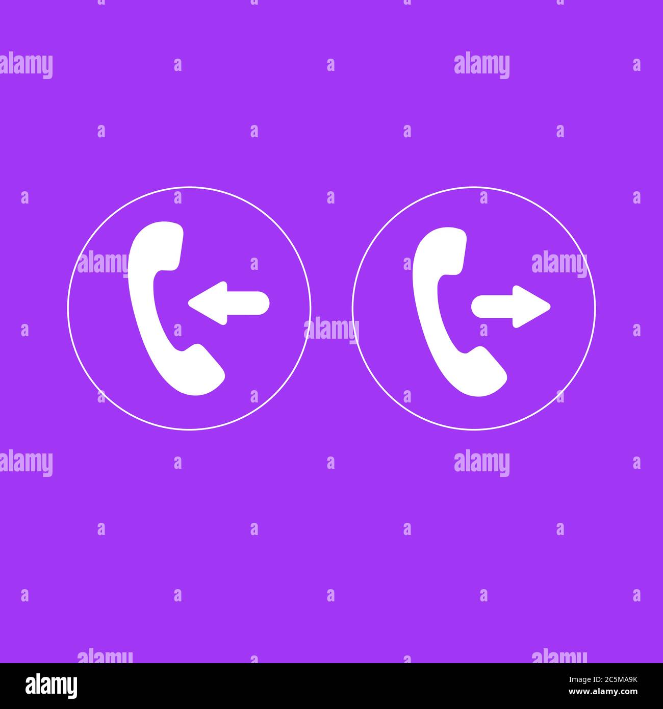 Incoming and outgoing call sign icon in trendy flat style isolated on purple background. For your web site design, logo, app, UI. Vector illustration. Stock Vector