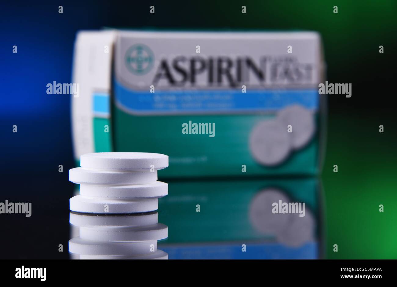 POZNAN, POL JAN 17, 2020 Package of Aspirin, brand of popular