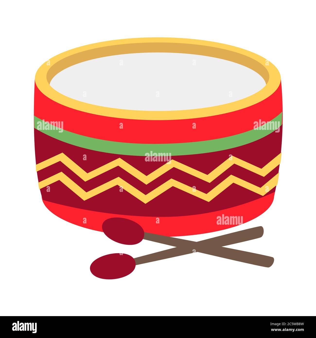 Drum and drum sticks on white background. Vector illustration in trendy ...