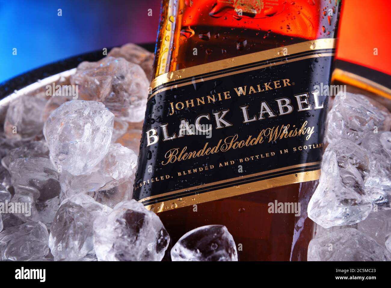 POZNAN, POL - APR 16, 2020: Bottle of Johnnie Walker Black Label in bucket  with crushed ice Stock Photo - Alamy