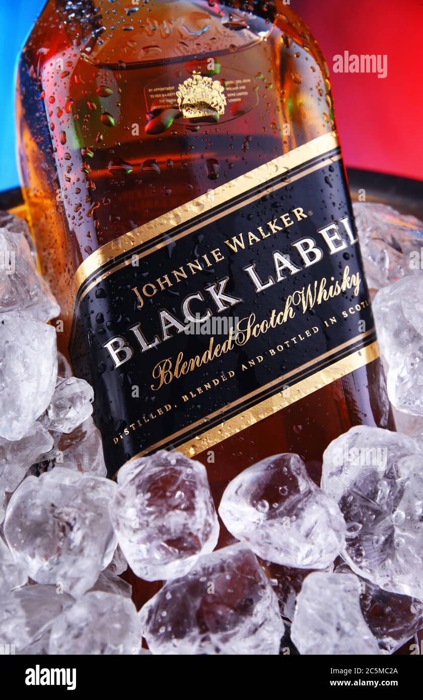 POZNAN, POL - APR 16, 2020: Bottle of Johnnie Walker Black Label in bucket  with crushed ice Stock Photo - Alamy