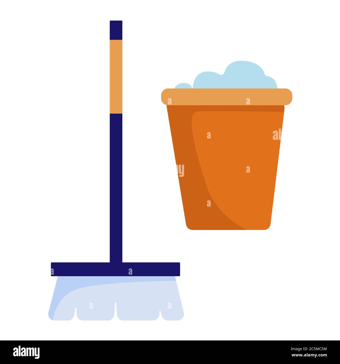 Cleaning mop and bucket on white background. Trendy flat style for graphic design, web-site. Vector illustration EPS 10. Stock Vector