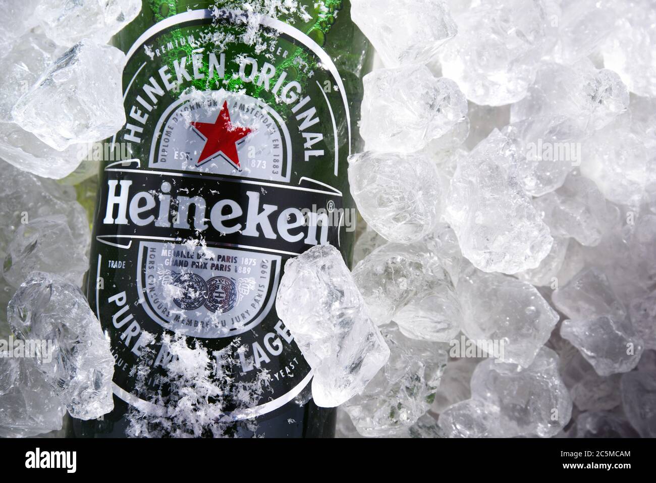 Bottle of Heineken Lager Beer. Heineken is the flagship product of