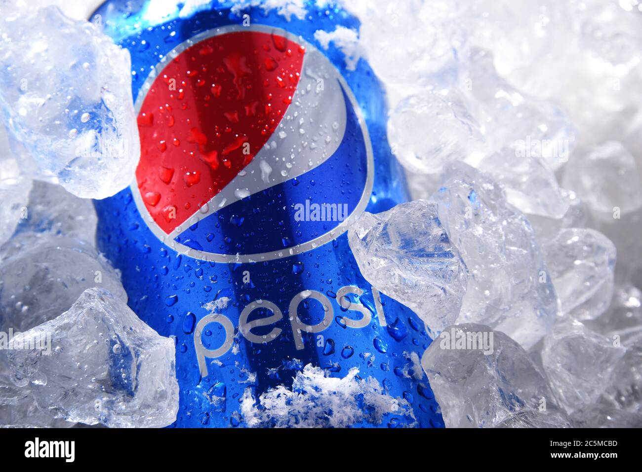 POZNAN, POL - MAY 22, 2020: Can of Pepsi, a carbonated soft drink produced and manufactured by PepsiCo. The beverage was created and developed in 1893 Stock Photo
