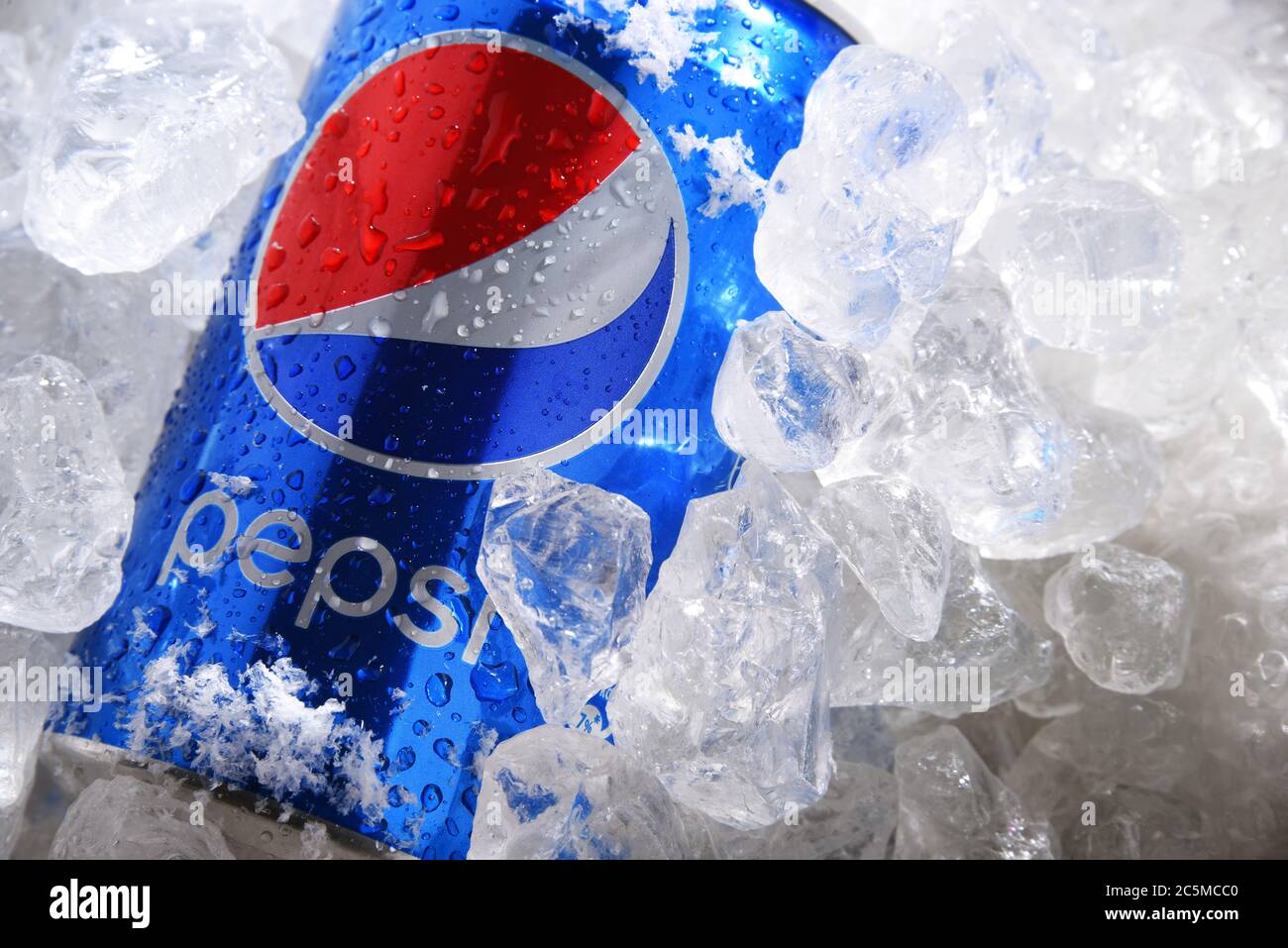 POZNAN, POL - MAY 22, 2020: Can of Pepsi, a carbonated soft drink produced and manufactured by PepsiCo. The beverage was created and developed in 1893 Stock Photo