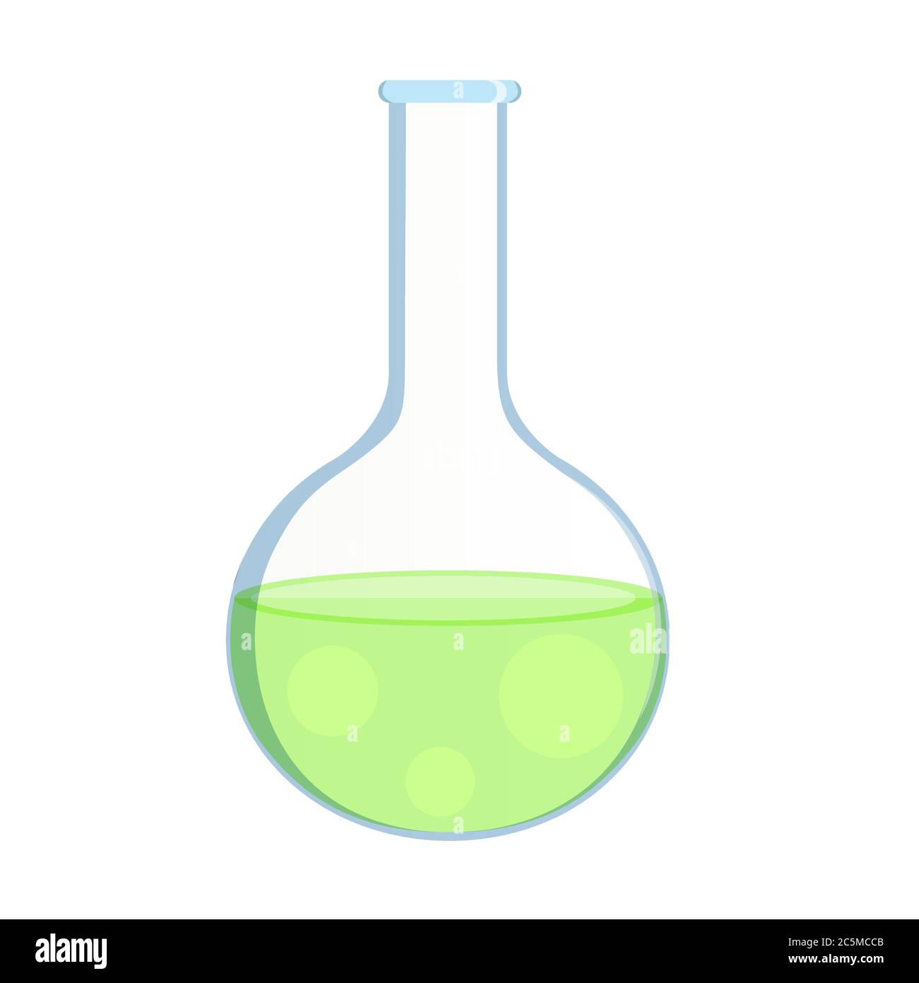 Chemistry beakers with Erlenmeyer flask and test tube holding chemicals