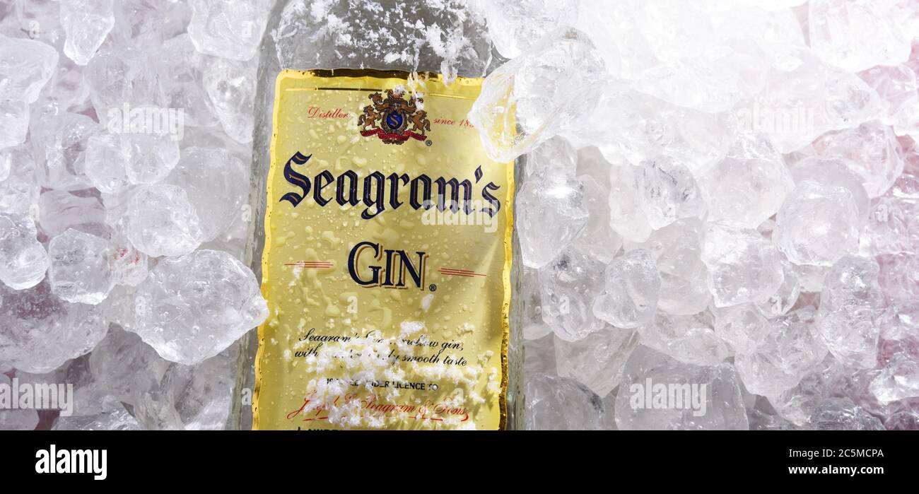 POZNAN, POL - MAY 28, 2020: Bottle of Seagrams Gin, the best selling ...