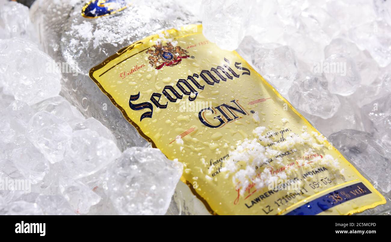 POZNAN, POL - MAY 28, 2020: Bottle of Seagrams Gin, the best selling ...