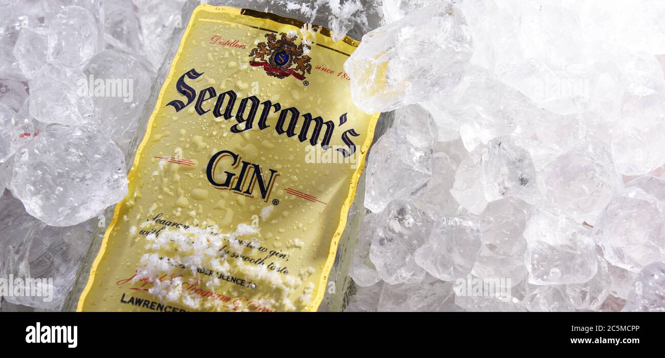 POZNAN, POL - MAY 28, 2020: Bottle of Seagrams Gin, the best selling ...