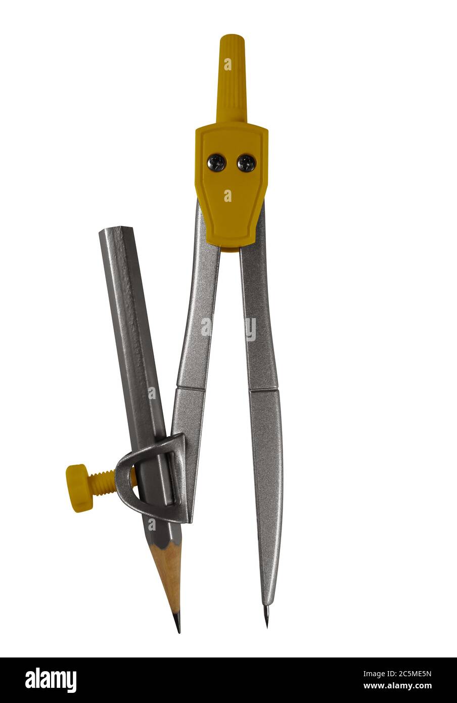 Yellow drawing compass isolated on white background with clipping path. Stock Photo