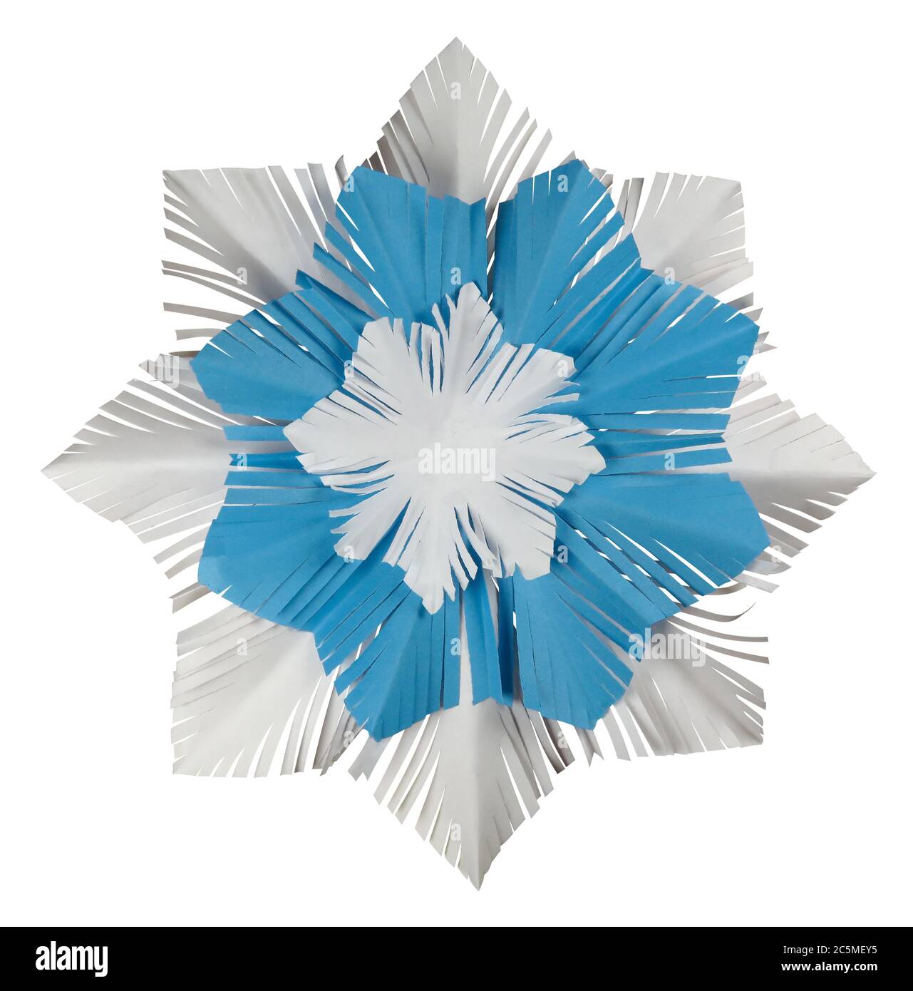 White and blue paper snowflake isolated on white background with ...