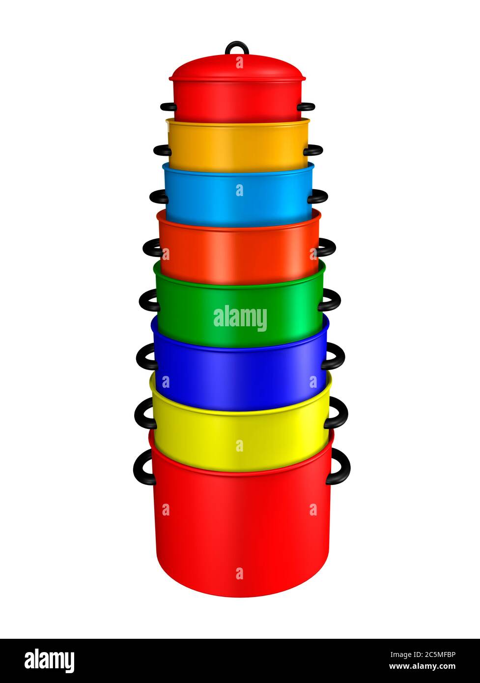 3D rendering of colorful saucepans isolated on white Stock Photo Alamy