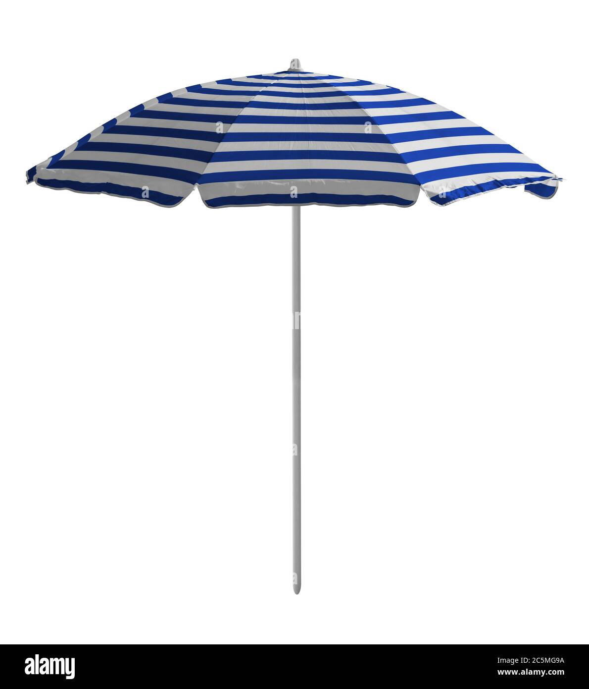 Bluewhite striped beach umbrella isolated on white. Clipping path