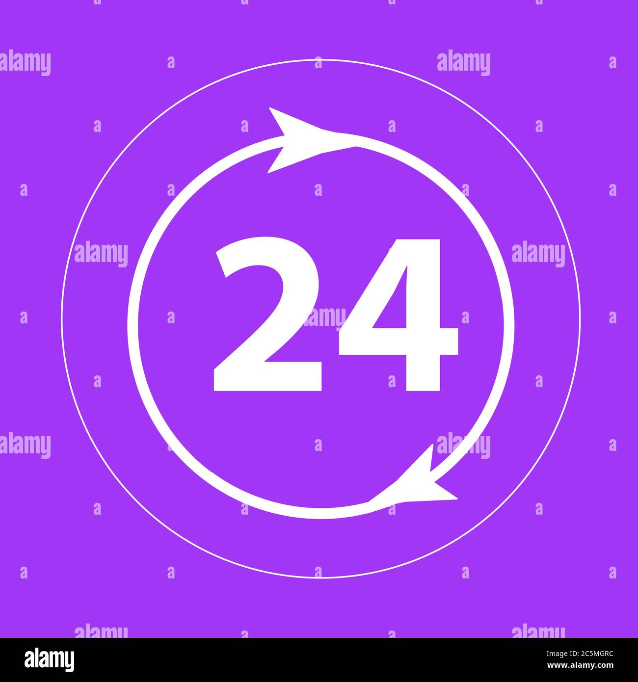24 hours icon isolated on purple background. Vector illustration. Stock Vector